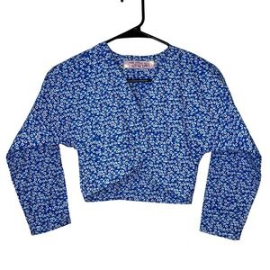 Handmade Womens Floral Cardigan Size S/M Blue Cropped Layering Grannycore‎